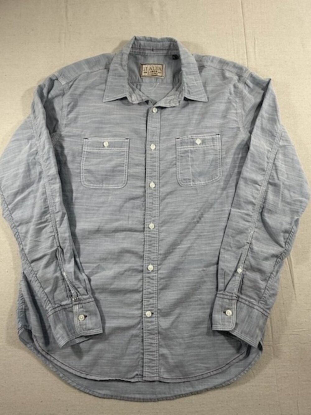 Vintage Italia c1958 Men’s Textured Stripes Long Sleeved Button Up Shirt Large